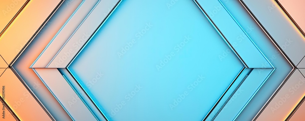 Poster minimal symmetry idea. vibrant geometric background with layered shapes in blue and orange tones.