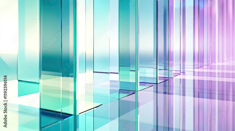 Poster symmetry gradient concept. abstract glass structures reflecting light in various colors for creative
