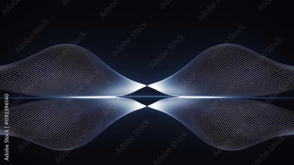 Poster minimal symmetry idea. abstract digital art showcasing fluid shapes and light reflections on a dark 