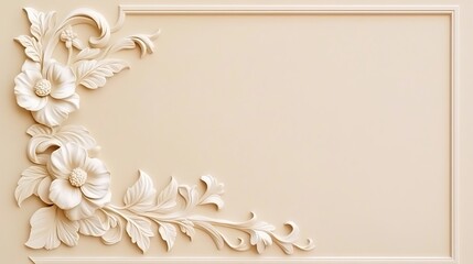 Elegant floral carving on beige background
