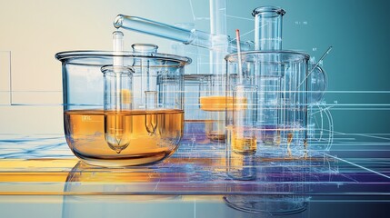 Naklejka premium Symbolic representation of titration laboratory glassware such as burettes and pipettes in action