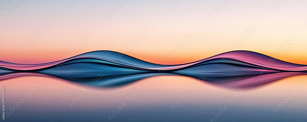 Poster Symmetry gradient concept. Abstract waves of color reflecting tranquility in a serene landscape at sunset.