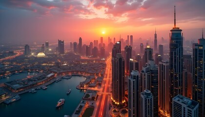 Fototapeta premium city skyline at sunset