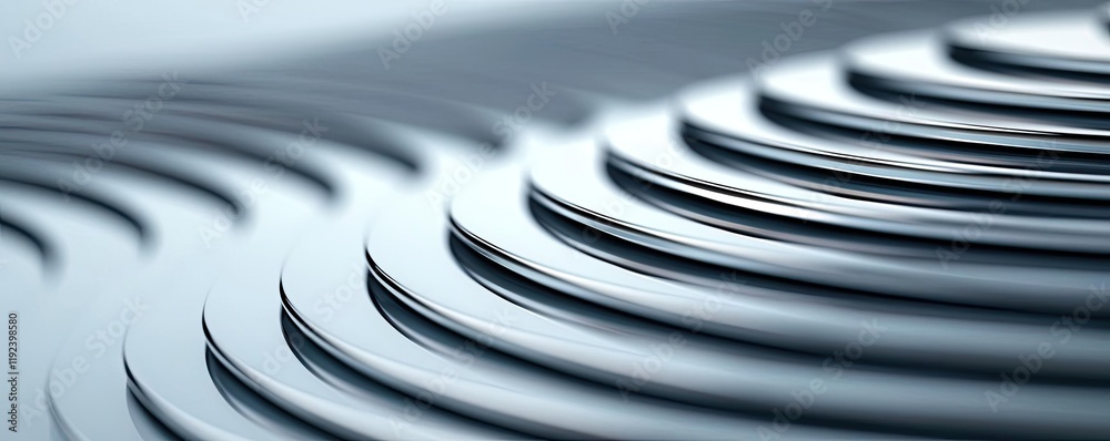 Poster Minimal symmetry idea. Abstract close-up of metallic surface with concentric circular patterns and grooves.