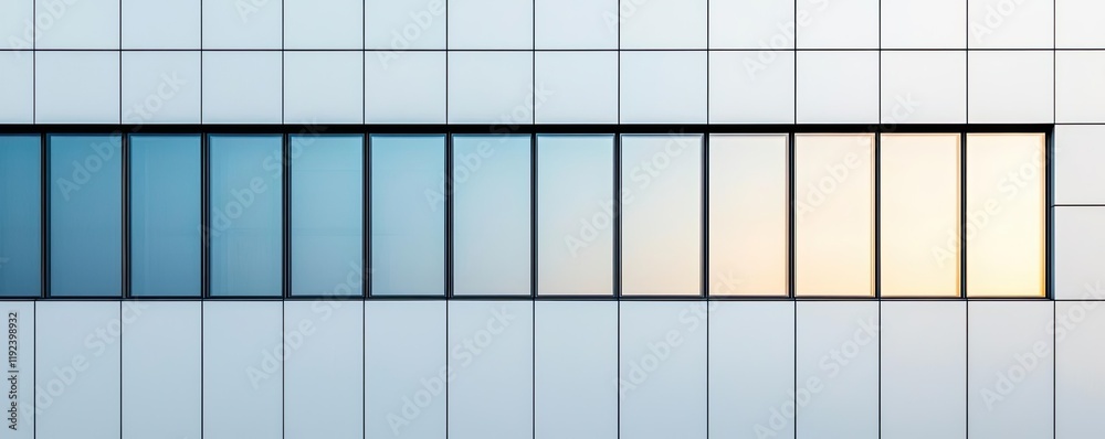 Poster Minimal symmetry idea. Modern architectural design with colorful windows and geometric patterns.