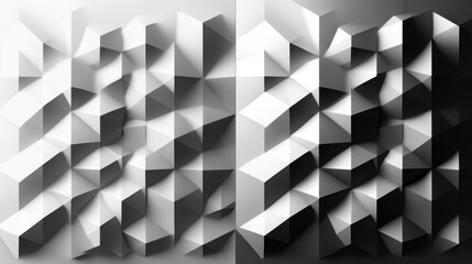 Focus on shadow effects within a monochrome 3D cube pattern, enhancing depth and dimension. Leave 