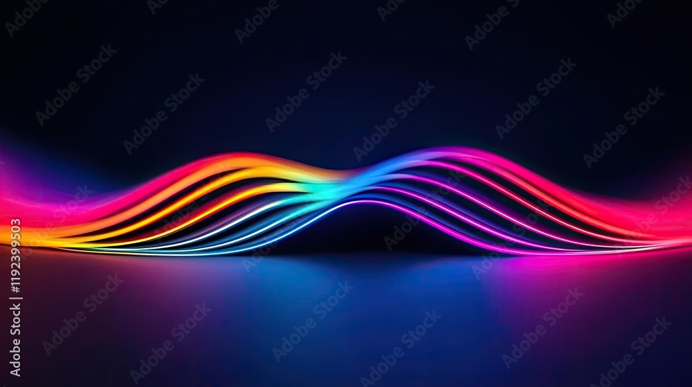 Poster Vivid gradient concept. Vibrant wave patterns in neon colors on a dark background, creating a dynamic visual effect.