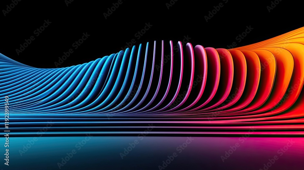 Poster Vivid gradient concept. A colorful wave pattern showcasing vibrant hues and smooth curves in a dark background.