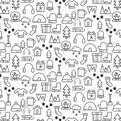 Winter icon doodle seamless pattern