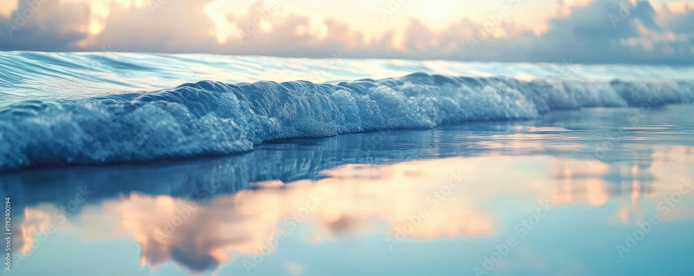 Poster symmetry gradient concept. gentle ocean waves reflecting pastel colors at sunset, creating a serene 