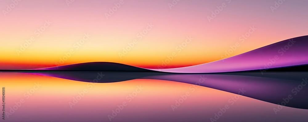 Poster symmetry gradient concept. a serene landscape showcasing soft waves and vibrant sunset colors reflec
