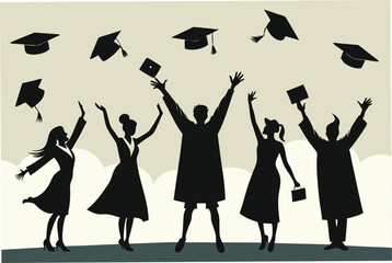 Graduation Celebration. Illustration of a group of graduates tossing their caps in celebration of graduation.