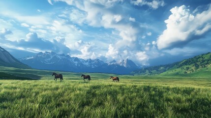 Wild horses running freely in an open field at dusk capturing glimmers of light nature photography scenic landscape serene atmosphere