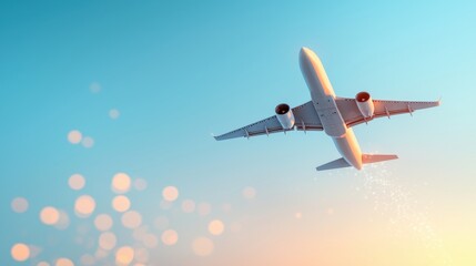 Obraz premium A cargo plane soaring through a clear blue sky with a trail of condensation in its wake, symbolizing the speed, reach, and globalization of trade facilitated by air freight.