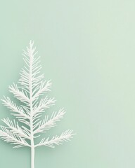 Minimalist White Christmas Tree on Pale Green Background, Top-Down Flat Lay