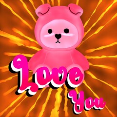 Valentine background, doll illustration, love text, Hand lettering, calligraphy, lightning effect