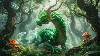 A Majestic Vibrant Green Dragon With Exquisite Scales Captivating Fantasy Enthusiasts Worldwide
