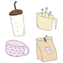 Cute coffee doodle design element set