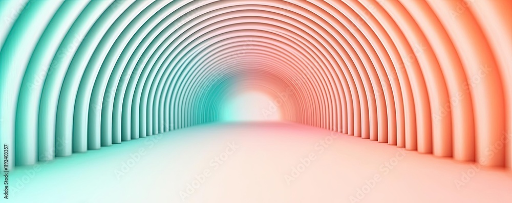 Poster Symmetry gradient concept. Abstract tunnel with gradient colors creating a surreal, futuristic atmosphere.