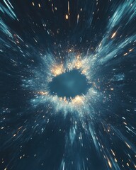 Obraz premium Abstract Space Tunnel with Glowing Light Streaks and Dark Central Aperture, Cosmic Wormhole Effect