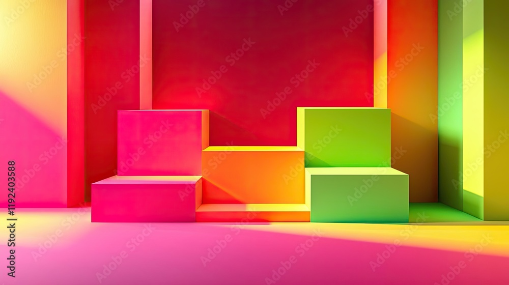 Poster vivid gradient concept. vibrant geometric shapes in neon colors creating a modern artistic space.