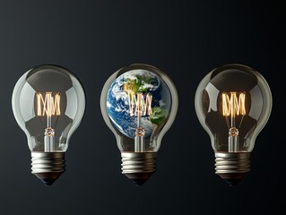 Glowing Light Bulb with Earth Inside, Symbolizing Global Innovation and Technology