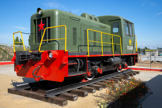 KAMENSK-SHAKHTINSKY, RUSSIA - OCTOBER 04, 2021: Soviet shunting diesel locomotive TGK-2, Kamensk-Shakhtinsky