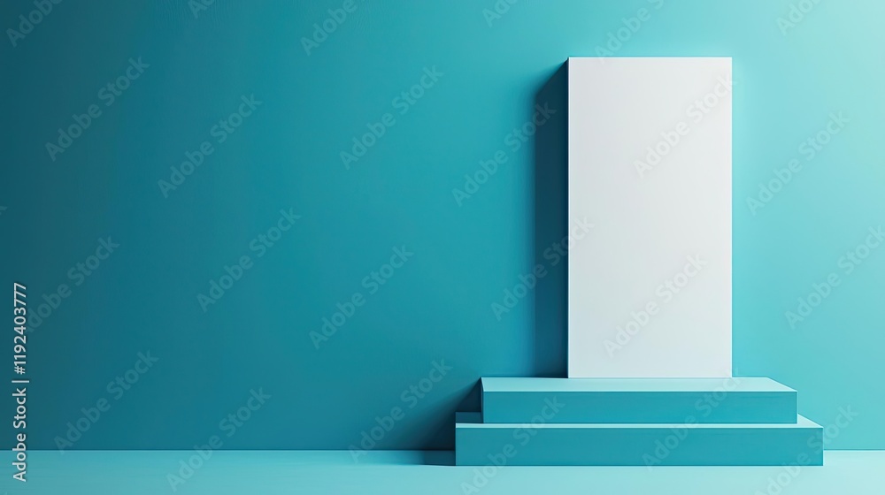 Poster symmetry gradient concept. minimalist display platform with a clean white surface against a vibrant 
