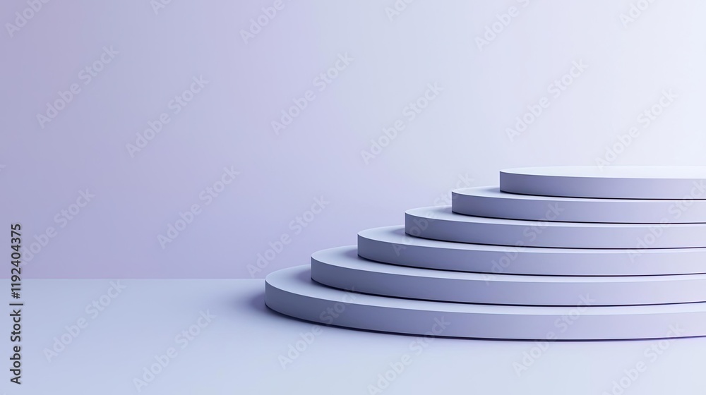 Poster Symmetry gradient concept. Modern abstract podium design with layered circles and soft purple gradient background.