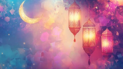 Obraz premium Ramadan Kareem: Festive Lanterns and Crescent Moon