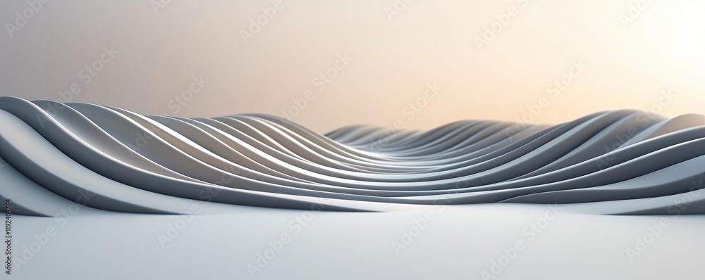 Poster Symmetry gradient concept. Abstract wave pattern with smooth lines and soft lighting creates a tranquil atmosphere.