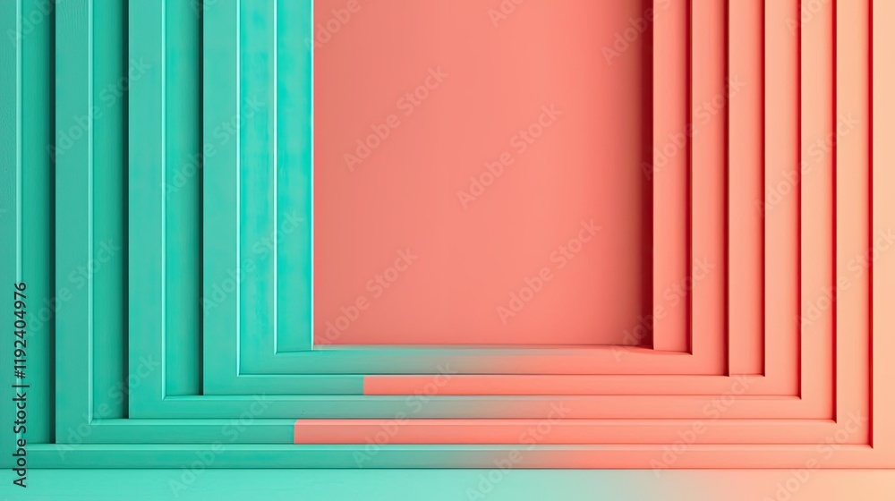 Poster Symmetry gradient concept. Colorful abstract background with gradient frames in turquoise and coral hues.