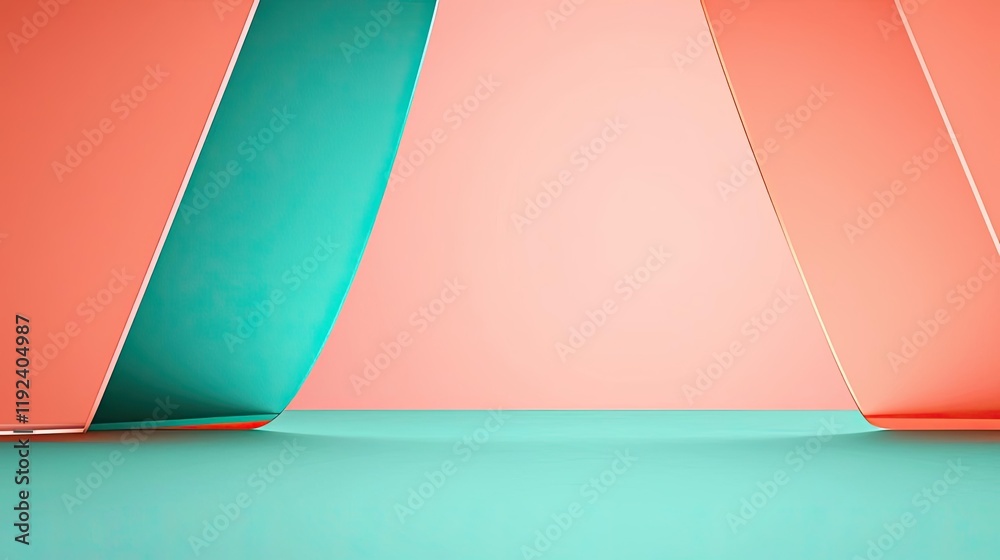 Poster Symmetry gradient concept. Abstract composition of colorful paper curves creating a modern background.
