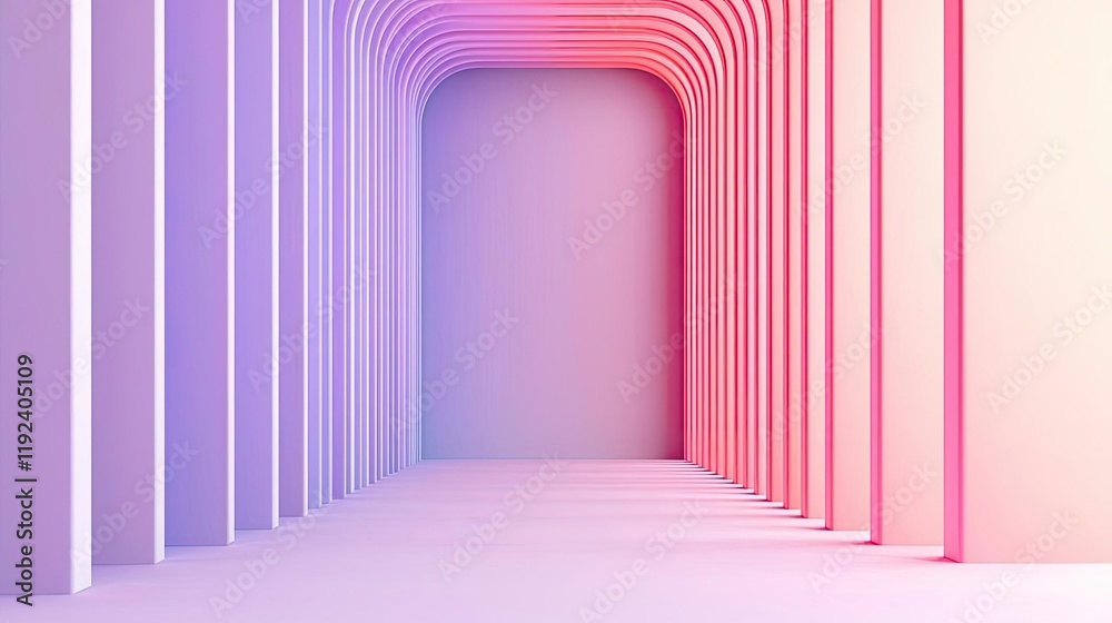 Aufkleber Symmetry gradient concept. A modern abstract corridor with colorful lighting and smooth lines for creative backgrounds.