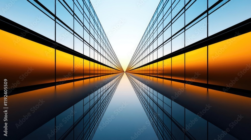 Aufkleber Minimal symmetry idea. Abstract architecture with reflective surfaces and vibrant colors creating a striking view.