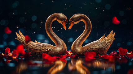 Fototapeta premium Heart-Shaped Swans in Rose Petals