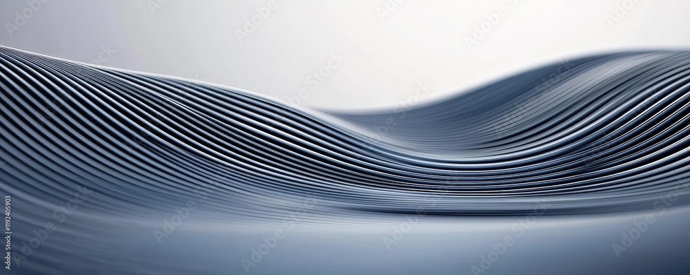 Poster Symmetry gradient concept. Abstract lines creating soft wave patterns in calming shades of blue and gray.