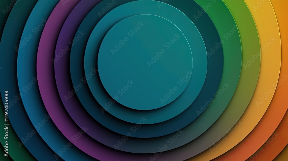 Poster Symmetry gradient concept. Colorful layered circles creating a vibrant and dynamic abstract background design.