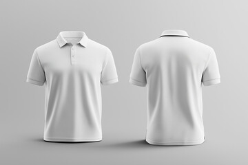 White polo shirts mockup front and back used as design template, isolated on white background with clipping path.