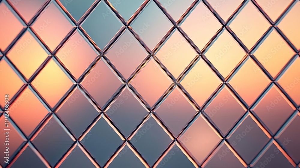 Poster Symmetry gradient concept. A colorful geometric pattern with diamond shapes reflecting light and color variations.