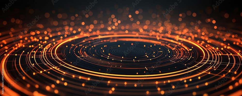 Aufkleber Minimal symmetry idea. Abstract circular patterns with glowing particles on a dark background.