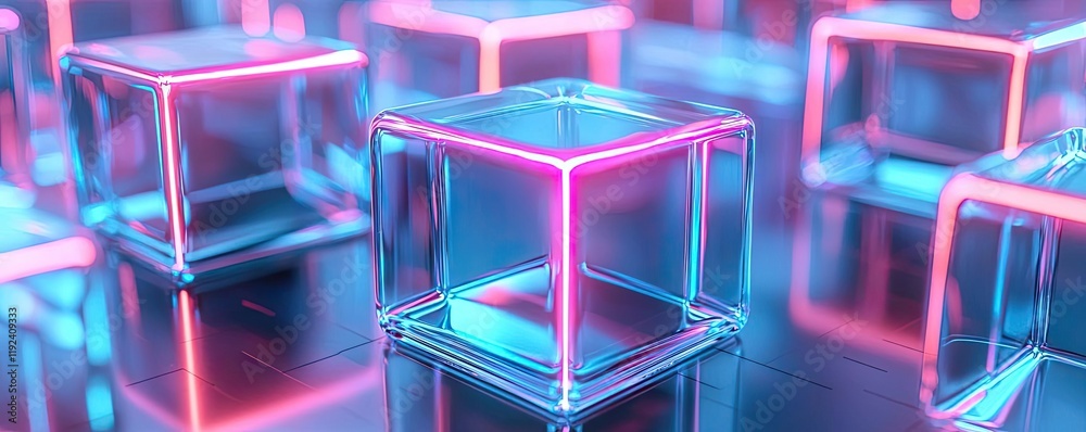 Poster minimal symmetry idea. colorful neon cubes creating a vibrant and futuristic abstract backdrop.