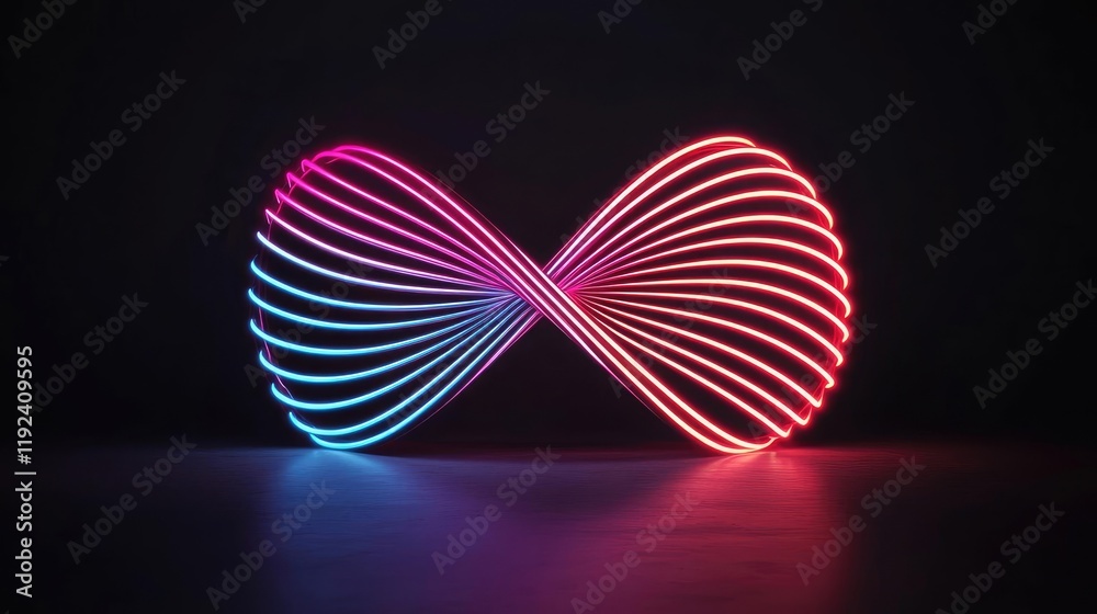 Poster minimal symmetry idea. colorful neon light design in an infinity shape, symbolizing endless possibil