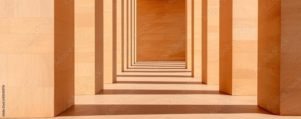 Poster minimal symmetry idea. modern architectural design showcasing elegant pillars and shadows in warm to