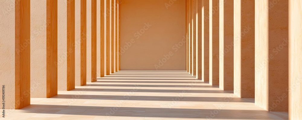Aufkleber Minimal symmetry idea. A pathway defined by tall, elegant columns casting varying shadows on the floor.