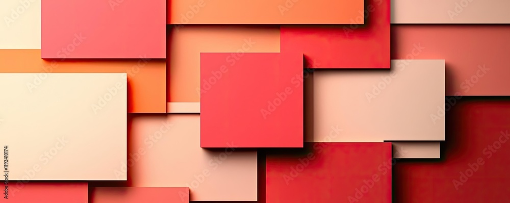 Poster Symmetry gradient concept. Colorful abstract composition of overlapping squares in shades of red and peach.