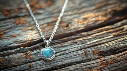 Stunning Aqua Gemstone Silver Pendant Necklace on Rustic Wood