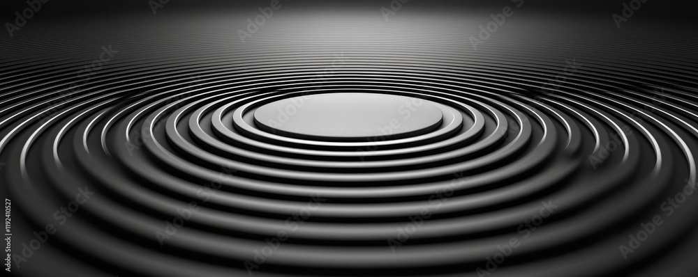 Poster Minimal symmetry idea. Abstract design featuring concentric waves radiating from a central circular shape.