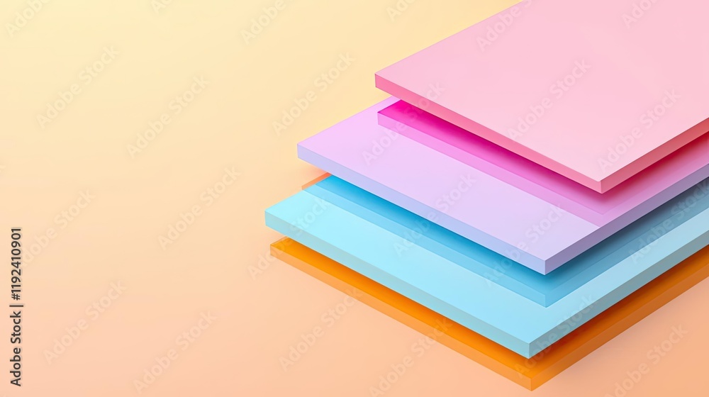 Aufkleber Symmetry gradient concept. Colorful stacked blank sheets of paper on a soft pastel background.