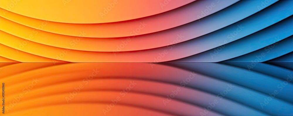 Poster Symmetry gradient concept. A vibrant wave pattern in orange and blue tones creating a dynamic visual effect.